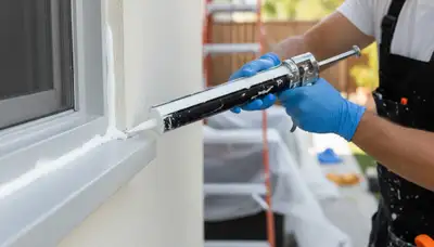 Professional caulking and sealing on Los Angeles home exterior for moisture and sun protection