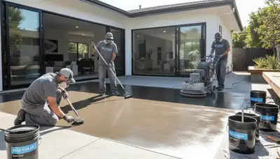 Professional concrete staining on Los Angeles patio by expert house painters