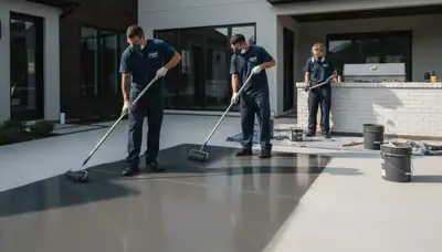 Professional concrete staining on residential patio in Los Angeles, CA by expert house painters