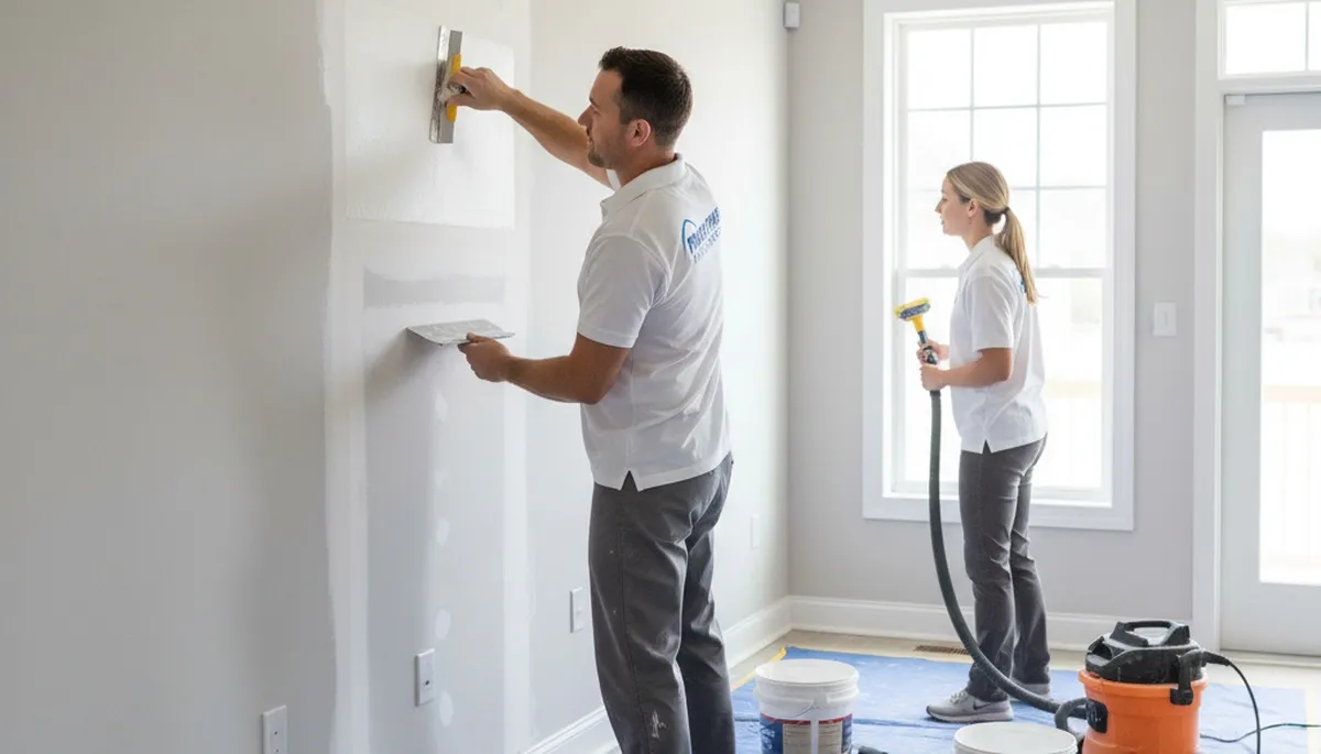 Painter repairing drywall cracks in Los Angeles, CA home during expert wall restoration service