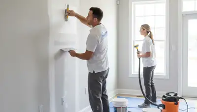 Painter repairing drywall cracks in Los Angeles, CA home during expert wall restoration service