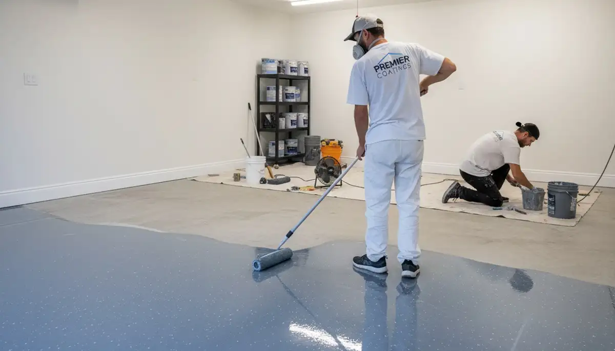 Professional epoxy garage floor coating in Los Angeles, CA with durable, glossy finish