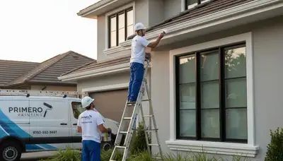 Professional gutter painting service on Los Angeles home exterior by expert house painters