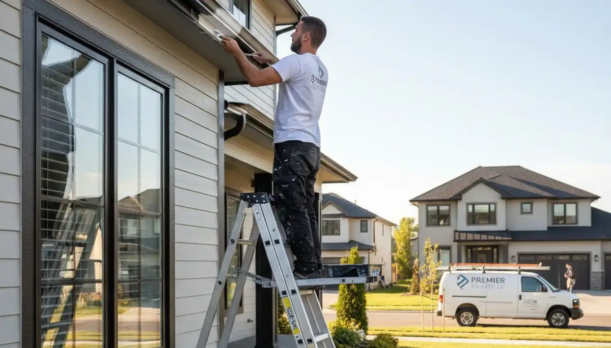 Professional painter applying weather-resistant gutter paint in Los Angeles, CA homes