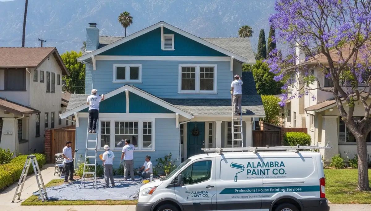 Professional house painters finishing exterior home in Los Angeles, CA