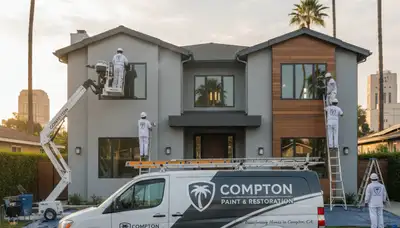 Professional house painter working on exterior home in Los Angeles, CA
