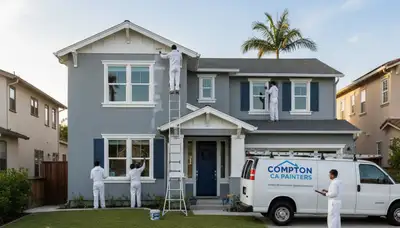 Professional house painters working on exterior home repaint in Los Angeles, CA