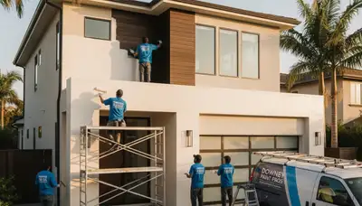 Professional house painters in Los Angeles CA applying exterior paint to a residential home façade