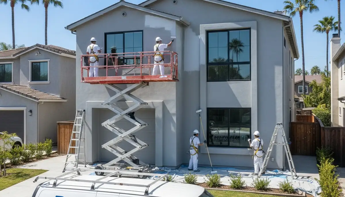 Professional house painters finishing exterior home project in Los Angeles, CA