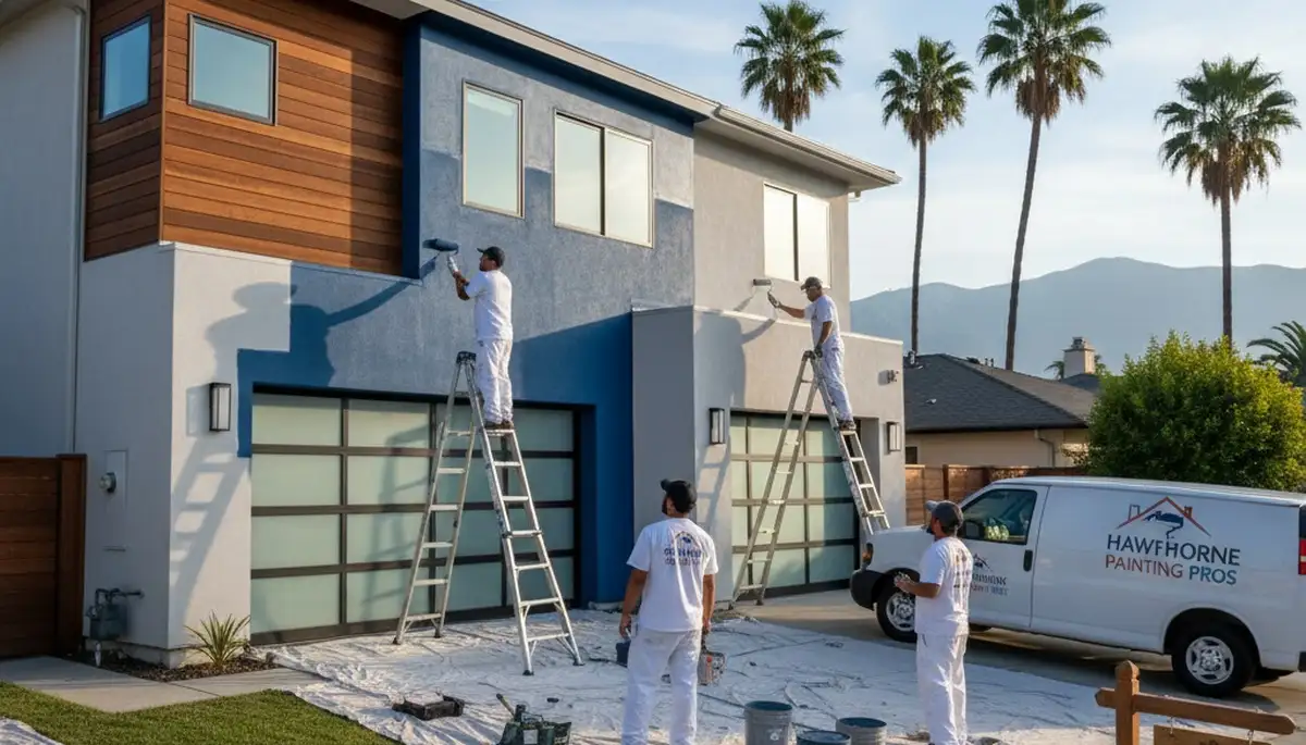 Professional house painters working on residential exterior in Los Angeles CA