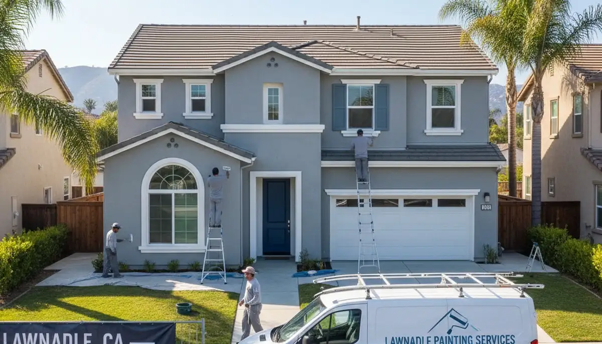 Professional house painters working on residential exterior in Los Angeles, CA