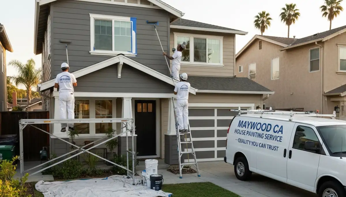 Professional house painters working on exterior home painting in Los Angeles, CA