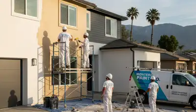 Professional house painters in Los Angeles CA applying fresh exterior paint to a modern home façade