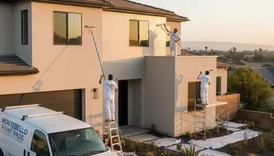 Professional house painters working on exterior home in Los Angeles CA