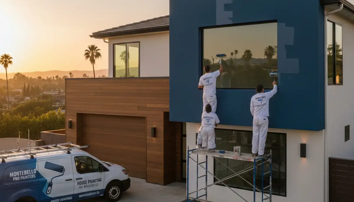 Professional house painters in Los Angeles CA applying exterior paint to a modern home