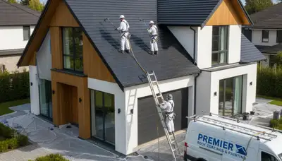Professional roof painters applying UV-resistant coating in Los Angeles, CA homes