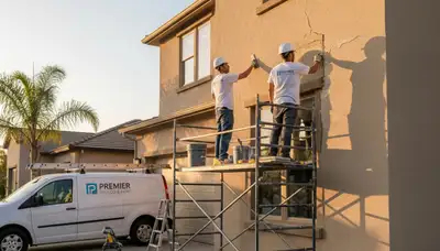 Professional stucco repair and painting on residential home exterior in Los Angeles, CA