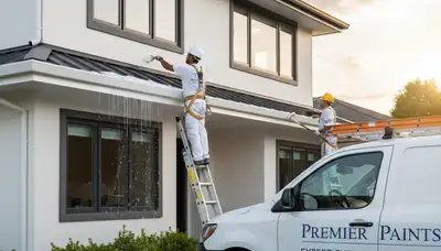 Professional trim and fascia painting on a Los Angeles CA home exterior by expert house painters