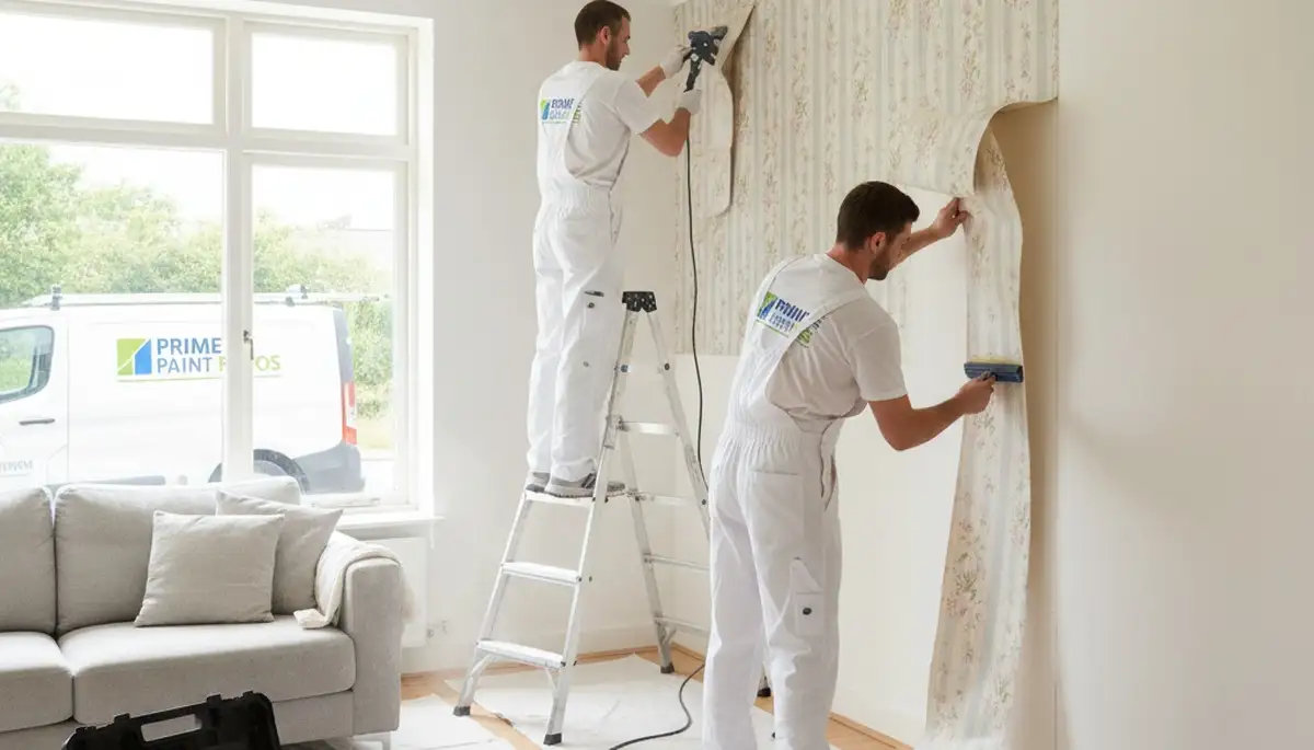 Professional wallpaper removal by house painters in Los Angeles, CA preparing walls for new paint