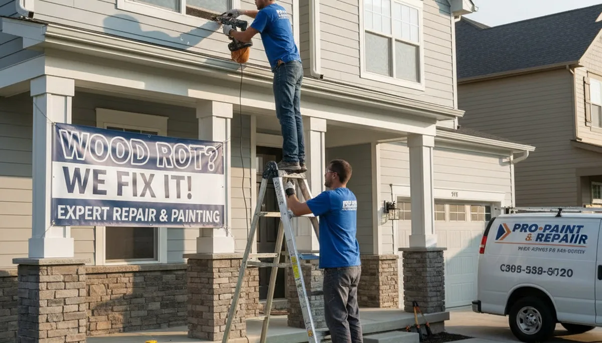 Professional wood rot repair on home exterior by painting company in Los Angeles, CA
