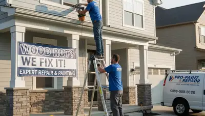 Professional wood rot repair on home exterior by painting company in Los Angeles, CA
