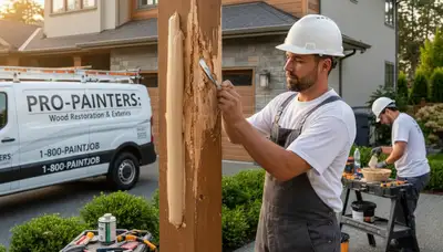 Professional wood rot repair by house painters in Los Angeles, CA restoring damaged exterior wood